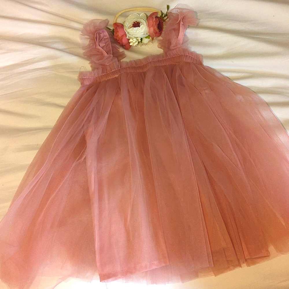 Rose/Blush tool dress and flower matching head band